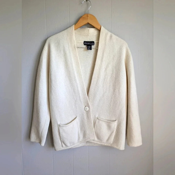 Braunstyle Wool Angora Grandpa Cardigan  White size Large Oversized Granola - Picture 1 of 6